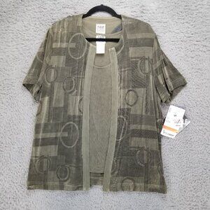 R&M Richards Shirt Womens 14 Green Short Sleeve Cardigan Tank Made In USA NWT